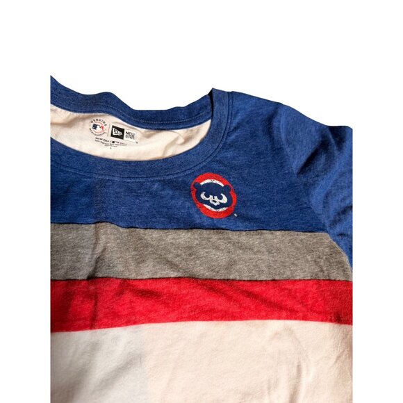Chicago Cubs Womens Striped Short Sleeve T-Shirt By New Era Size L - Picture 4 of 9